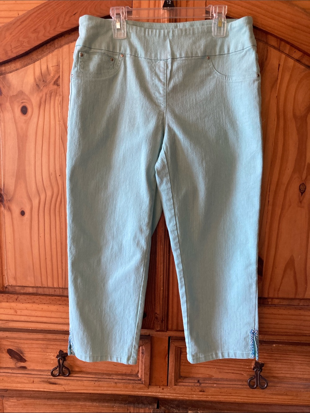 Women Ruby Rd light teal green blue capri crop pants size 6